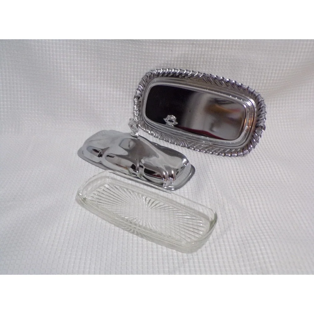 Vintage Shelton-Ware Chrome Plated Butter Dish with‎ Glass Insert Tray Dome Lid